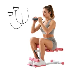 VEVOR Deep Squat Machine, Adjustable Glutes Trainer Machine with 3 High-Strength Resistance Bands, Folding Core Leg and Glutes Exercise Trainer, Push Up Workout Equipment at Home Gym, Pink + White