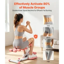 VEVOR Deep Squat Machine, Adjustable Glutes Trainer Machine with 3 High-Strength Resistance Bands, Folding Core Leg and Glutes Exercise Trainer, Push Up Workout Equipment at Home Gym, Pink + White