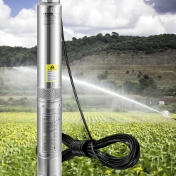 VEVOR Deep Well Submersible Pump, 2HP/1500W 230V/60Hz, 37GPM Flow 427 ft Head, with 33 ft Electric Cord, 4 inch Stainless Steel Water Pumps for Industrial, Irrigation & Home Use, IP68 Waterproof Grade