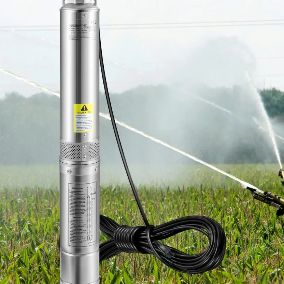 VEVOR Deep Well Submersible Pump, 1HP 115V/60Hz, 37gpm Flow 207ft Head, with 33ft Electric Cord, 4" Stainless Steel Water Pump for Industrial, Irrigation&Home Use, IP68 Waterproof Grade