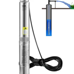 VEVOR Deep Well Submersible Pump, 1HP 115V/60Hz, 37gpm Flow 207ft Head, with 33ft Electric Cord, 4