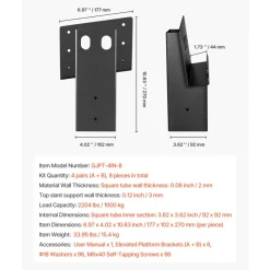 VEVOR Deer Blind Brackets, Outdoor 3.6x3.6 Platform Bracket, Fit 3.5x3.5 In / 88.9x88.9 mm Lumber, 2204lbs/1000kg Capacity Steel Elevator Brackets for Deer Stand, Hunting Blinds, Shooting Shack, 8 Pcs