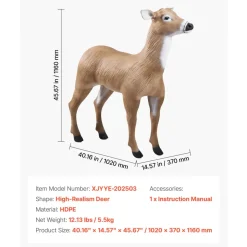 VEVOR Deer Decoy, Outdoor Deer Decoys for Hunting, Realistic Durable HDPE Doe Hunting Decoy, Foldable Legs for Easy to Carry and Use, for Garden Yard Decoration, 1-Pack