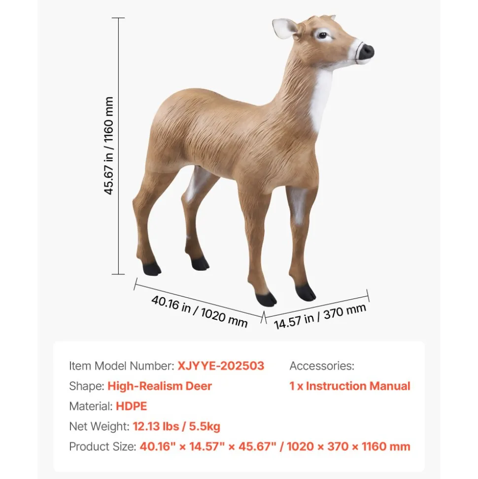 VEVOR Deer Decoy, Outdoor Deer Decoys for Hunting, Realistic Durable HDPE Doe Hunting Decoy, Foldable Legs for Easy to Carry and Use, for Garden Yard Decoration, 1-Pack