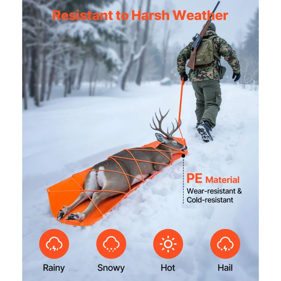 VEVOR Deer Drag Sled, 72.8 x 22.8 in, 550lbs Heavy Duty Yard Utility Sled, Tear-Resistant PE Drag Glider Mat with Ropes & Handle, Thickened Game Hauler for Firewood Ice Fishing Hauling Hunting