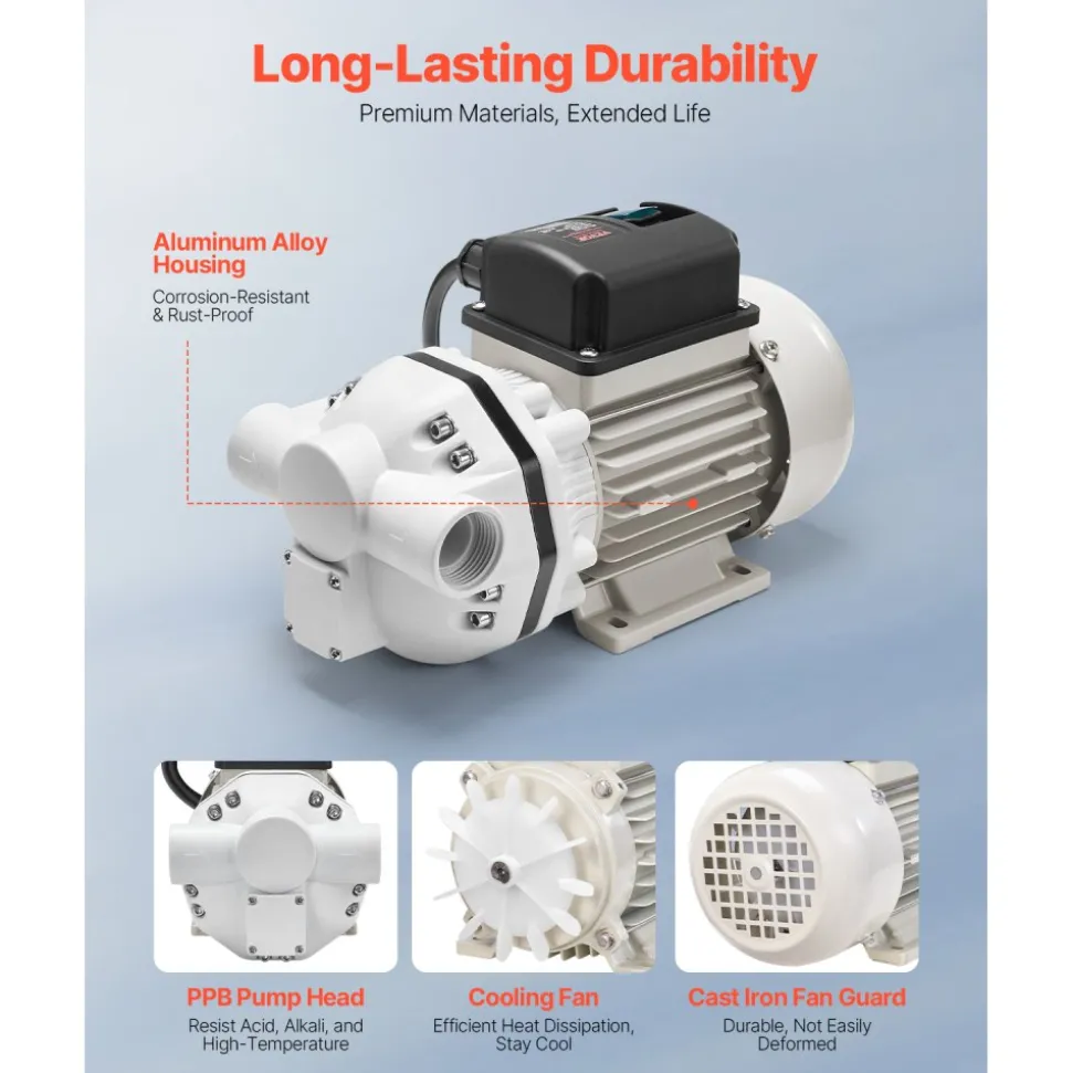 VEVOR DEF Transfer Pump, 8 GPM, Diaphragm Irrigation Self Priming Electric Water Pump for Diesel Exhaust Fluid Automotive Urea Oil, 110V, 220W, 26.25 ft Lift, for Liquid Transportation Refueling