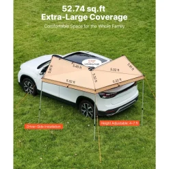VEVOR 270 Degree Awning, 52 sq.ft Driver Side Vehicle Awning, Waterproof UV50+ Car Side Awnings with Carry Bag, All-Weather Free-Standing Overland Awnings Car Shelter for SUV Van Truck Camping