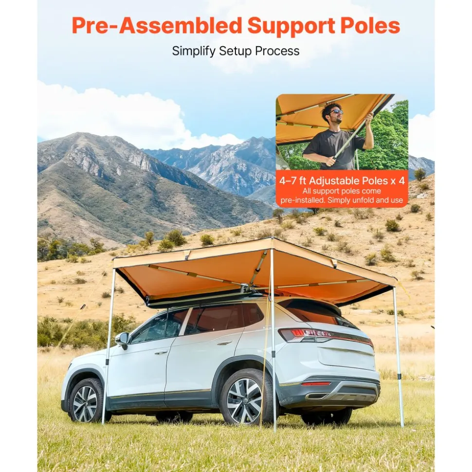 VEVOR 270 Degree Awning, 52 sq.ft Driver Side Vehicle Awning, Waterproof UV50+ Car Side Awnings with Carry Bag, All-Weather Free-Standing Overland Awnings Car Shelter for SUV Van Truck Camping