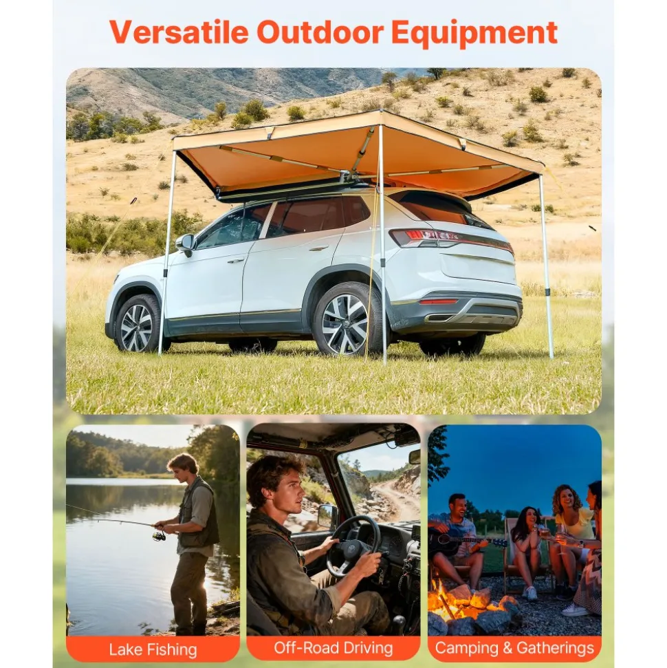 VEVOR 270 Degree Awning, 52 sq.ft Driver Side Vehicle Awning, Waterproof UV50+ Car Side Awnings with Carry Bag, All-Weather Free-Standing Overland Awnings Car Shelter for SUV Van Truck Camping