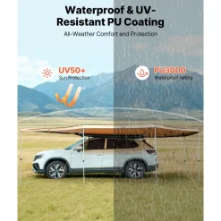 VEVOR 270 Degree Awning with Bulit-in LED Lights, 117 sq.ft Driver Side Vehicle Awning, Waterproof UV50+ Car Side Awnings, All-Weather Free-Standing Overland Awnings Car Shelter for SUV Truck Camping