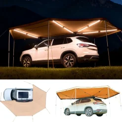 VEVOR 270 Degree Awning with Bulit-in LED Lights, 117 sq.ft Driver Side Vehicle Awning, Waterproof UV50+ Car Side Awnings, All-Weather Free-Standing Overland Awnings Car Shelter for SUV Truck Camping