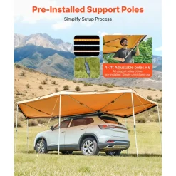 VEVOR 270 Degree Awning with Bulit-in LED Lights, 117 sq.ft Driver Side Vehicle Awning, Waterproof UV50+ Car Side Awnings, All-Weather Free-Standing Overland Awnings Car Shelter for SUV Truck Camping