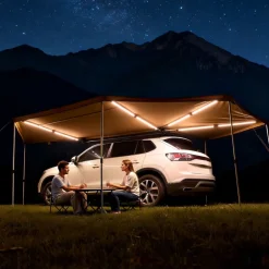 VEVOR 270 Degree Awning with Bulit-in LED Lights, 117 sq.ft Driver Side Vehicle Awning, Waterproof UV50+ Car Side Awnings, All-Weather Free-Standing Overland Awnings Car Shelter for SUV Truck Camping