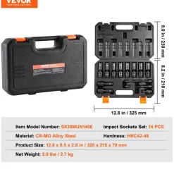 VEVOR 360 Degree Swivel Impact Socket Set, 3/8