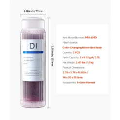 VEVOR Deionized Filter for Spotless Car Wash System, 2 x 0.5L Color Changing DI Resin Filter Replacement - Compatible with PRS-101XC Deionized Water System for Cars RVs Windows
