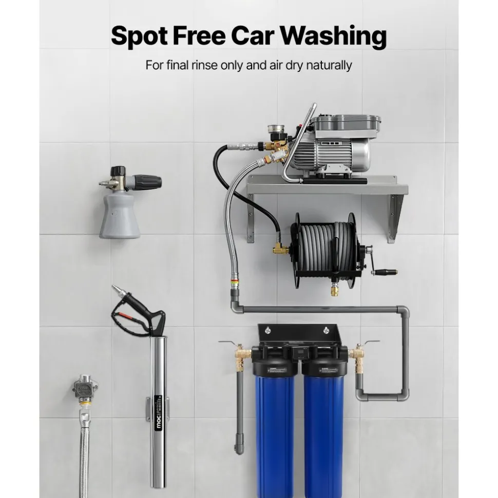 VEVOR Deionized Water System for Car Wash, Spotless Car Wash Water System with 2 x 4L DI Resin, Bypass Valve & TDS Meter, Spot-Free Deionized Water Filter for Cars RVs Motorcycles Windows
