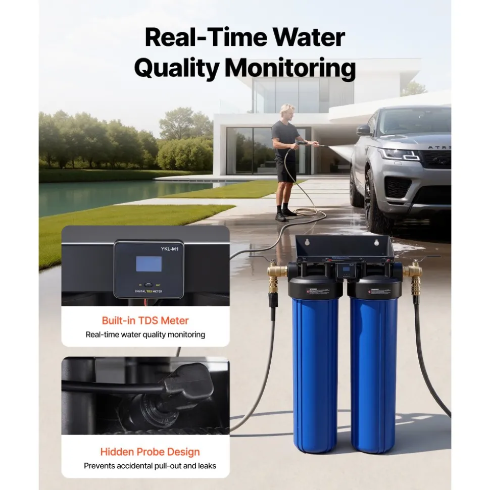 VEVOR Deionized Water System for Car Wash, Spotless Car Wash Water System with 2 x 4L DI Resin, Bypass Valve & TDS Meter, Spot-Free Deionized Water Filter for Cars RVs Motorcycles Windows