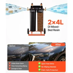 VEVOR Deionized Water System for Car Wash, Spotless Car Wash Water System with 2 x 4L DI Resin, Bypass Valve & TDS Meter, Portable Sport-Free Water Deionizer Filter for Cars RVs Windows
