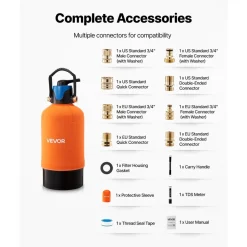 VEVOR Deionized Water System for Car Wash, Spotless Car Wash Water System with 10L DI Resin, Bypass Valve & TDS Meter, Spot-Free Deionized Water Filter for Cars RVs Motorcycles Windows