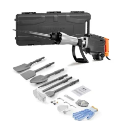 VEVOR Demolition Jack Hammer, 1350 BPM Concrete Breaker 6pcs Chisels Bit Chipping with Case, 2200W Electric Jackhammer Heavy Duty, Black