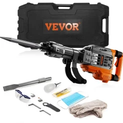 VEVOR Demolition Jack Hammer, 2100W Electric Jackhammer Heavy Duty, 1650 BPM Industrial-Grade Jack Hammer Concrete Breaker, with 1 Point Chisel, 1 Flat Chisel, Gloves and Goggles