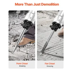 VEVOR Demolition Jack Hammer, 2100W Electric Jackhammer Heavy Duty, 1650 BPM Industrial-Grade Jack Hammer Concrete Breaker, with 1 Point Chisel, 1 Flat Chisel, Gloves and Goggles