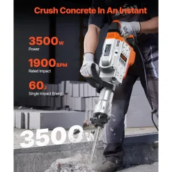 VEVOR Demolition Jack Hammer, 2100W Electric Jackhammer Heavy Duty, 1650 BPM Industrial-Grade Jack Hammer Concrete Breaker, with 1 Point Chisel, 1 Flat Chisel, Gloves and Goggles
