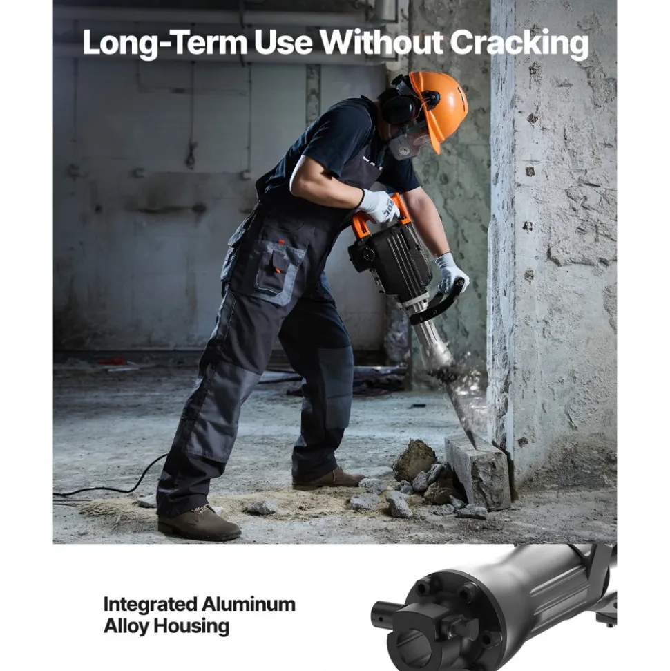 VEVOR Demolition Jack Hammer, 2200W Electric Jackhammer Heavy Duty, 1350 BPM Concrete Breaker, 2pcs Chisels Bit Chipping with Case, Black