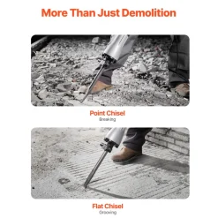 VEVOR Demolition Jack Hammer, 2200W Electric Jackhammer Heavy Duty, 1350 BPM Concrete Breaker, 2pcs Chisels Bit Chipping with Case, Black