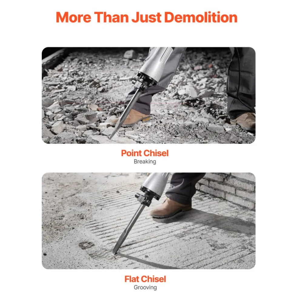 VEVOR Demolition Jack Hammer, 2200W Electric Jackhammer Heavy Duty, 1350 BPM Concrete Breaker, 2pcs Chisels Bit Chipping with Case, Black