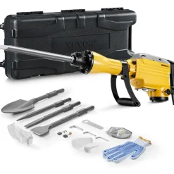 VEVOR Demolition Jack Hammer, 2200W 1350 BPM Jack Hammer Concrete Breaker, Heavy Duty Electric Jack Hammer 4pcs Chisels Bit with Gloves, 360° Swiveling Front Handle for Trenching and Breaking Holes
