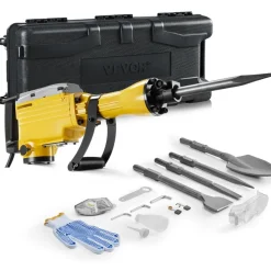 VEVOR Demolition Jack Hammer, 2200W 1350 BPM Jack Hammer Concrete Breaker, Heavy Duty Electric Jack Hammer 4pcs Chisels Bit with Gloves, 360° Swiveling Front Handle for Trenching and Breaking Holes