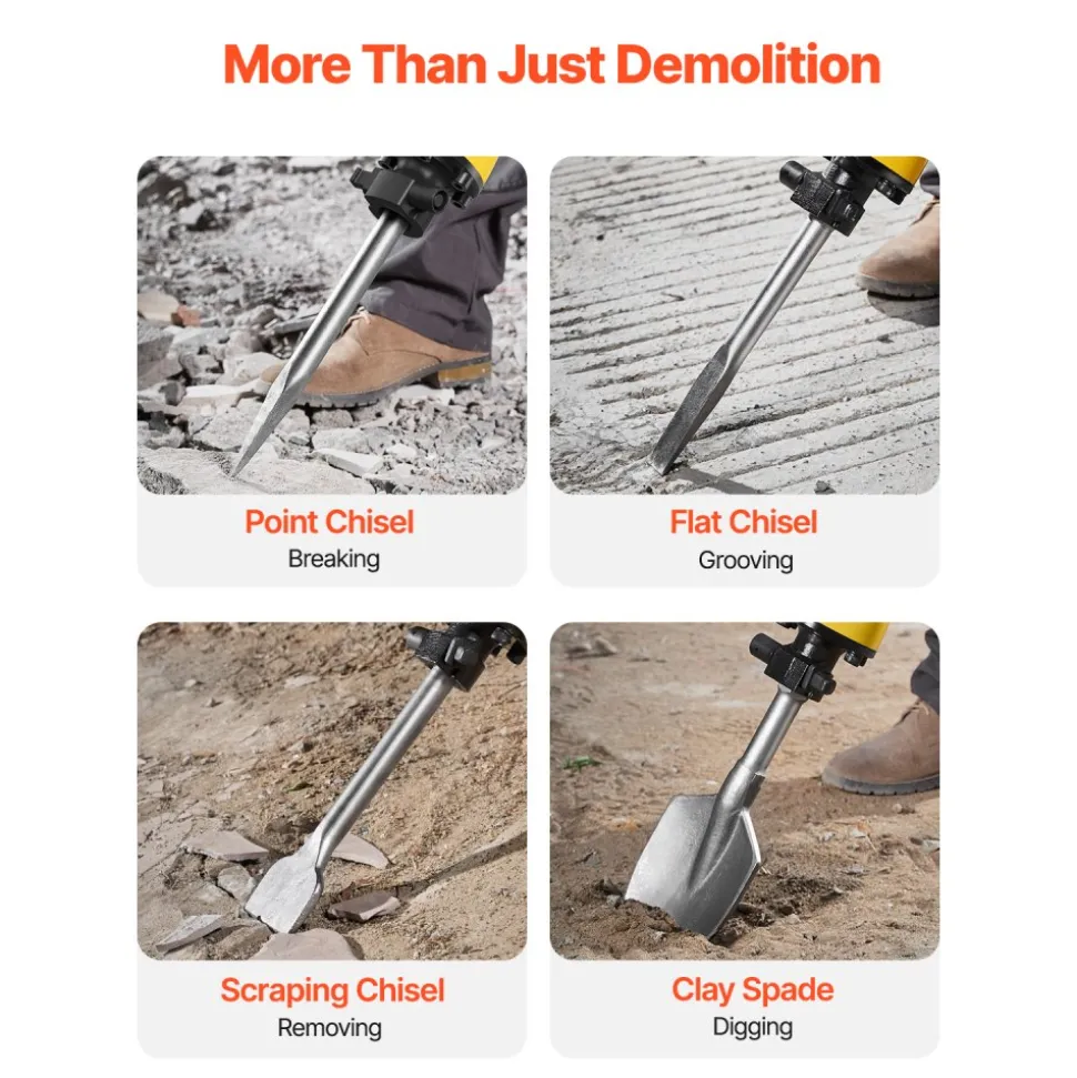 VEVOR Demolition Jack Hammer, 2200W 1350 BPM Jack Hammer Concrete Breaker, Heavy Duty Electric Jack Hammer 4pcs Chisels Bit with Gloves, 360° Swiveling Front Handle for Trenching and Breaking Holes