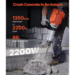 VEVOR Demolition Jack Hammer, 2200W Electric Jackhammer Heavy Duty, 1440 BPM Concrete Breaker 6pcs Chisels Bit Chipping with Case