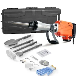 VEVOR Demolition Jack Hammer, 2100 W Powerful Electric Jackhammer, 1650 BPM Concrete Breaker with 2 Point Chisels, 2 Flat Chisels, Hand Trolley, Gloves, for Concrete, Wall, Brick, Tile and Foundation