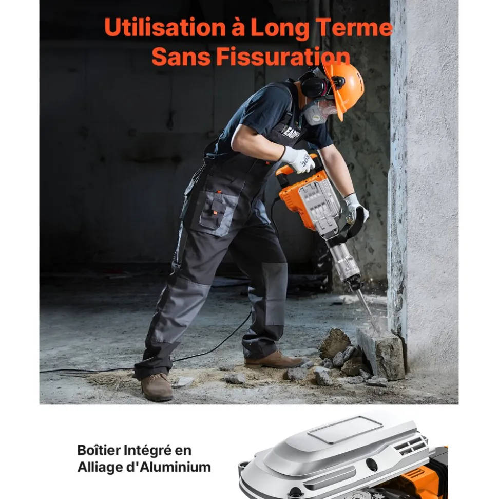 VEVOR Demolition Jack Hammer, 3500W Jack Hammer Concrete Breaker, 1900 BPM Heavy Duty Electric Jack Hammer, 2pcs Chisel with Gloves & 360° Swiveling Front Handle for Trenching and Breaking Holes