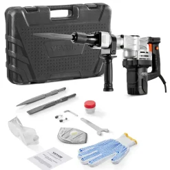 VEVOR Demolition Jack Hammer, 1400W Electric Jackhammer Heavy Duty, 2pcs Chisels Bits Chipping with Case, 2900 BPM Concrete Breaker, Gloves Black