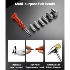 VEVOR Dent Puller Kit, Paintless Car Dent Removal Tool, Auto Fender Damage Repair Puller Lifter with Curved Rod, Crowbar, Rubber Hammer, Airbag, Detachable & Repair Pens, Replacement Heads Tools Kit