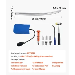 VEVOR Dent Puller Kit, Paintless Car Dent Removal Tool, Auto Fender Damage Repair Puller Lifter with Curved Rod, Crowbar, Rubber Hammer, Airbag, Detachable & Repair Pens, Replacement Heads Tools Kit
