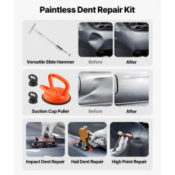 VEVOR Dent Puller Kit, 100 PCS Paintless Dent Removal Kit with Golden Lifter, Bridge Puller, Slide Hammer T-Bar, Glue Gun, Auto Body Hail Damage Remover Tools for Car Refrigerator Door Ding Repair