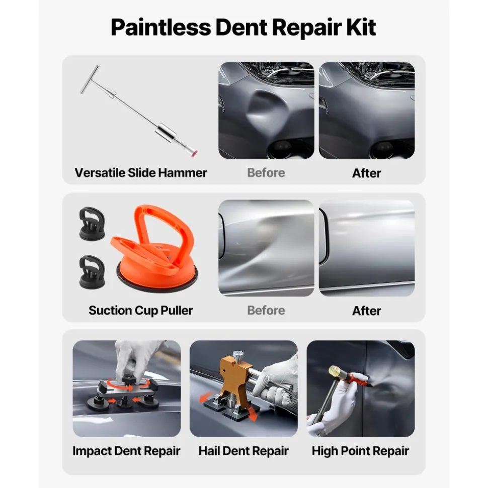 VEVOR Dent Puller Kit, 100 PCS Paintless Dent Removal Kit with Golden Lifter, Bridge Puller, Slide Hammer T-Bar, Glue Gun, Auto Body Hail Damage Remover Tools for Car Refrigerator Door Ding Repair