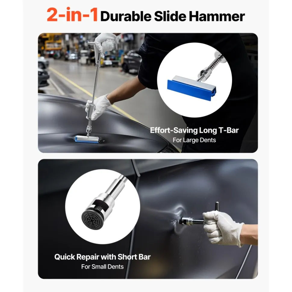 VEVOR Dent Puller Kit, 61 PCS Paintless Dent Removal Kit with Golden Lifter, Slide Hammer T-Bar, Glue Gun, Auto Body Hail Damage Repair Remover Tools for Car Refrigerator Large Small Door Ding Repair