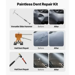 VEVOR Dent Puller Kit, 61 PCS Paintless Dent Removal Kit with Golden Lifter, Slide Hammer T-Bar, Glue Gun, Auto Body Hail Damage Repair Remover Tools for Car Refrigerator Large Small Door Ding Repair