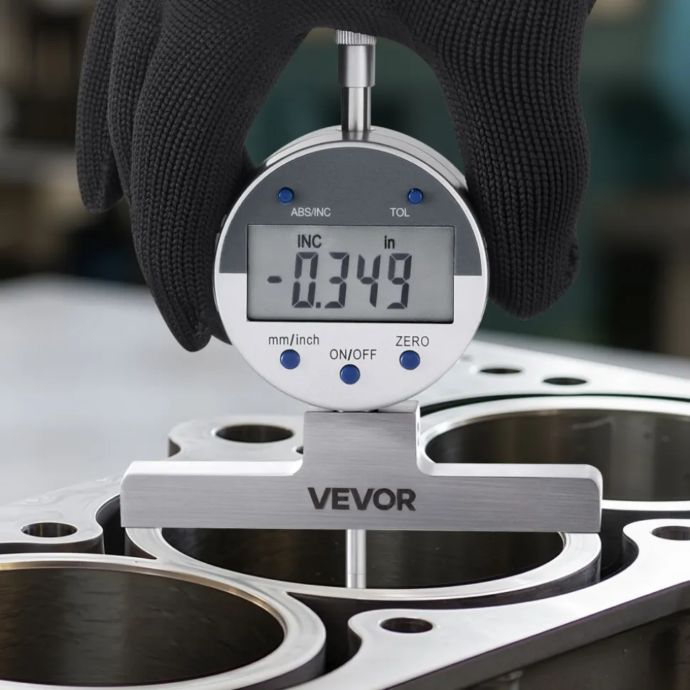 VEVOR Depth Gauge, Depth Micrometer Digital Electronic Indicator 0-22 inch Measuring Range, 0.0005" Resolution, Precision Unit Conversion with 4 Anvils, Measuring Tool for Groove, Step, Hole