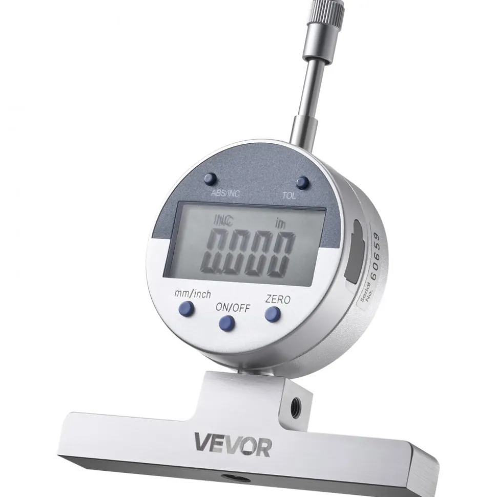 VEVOR Depth Gauge, Depth Micrometer Digital Electronic Indicator 0-22 inch Measuring Range, 0.0005" Resolution, Precision Unit Conversion with 4 Anvils, Measuring Tool for Groove, Step, Hole