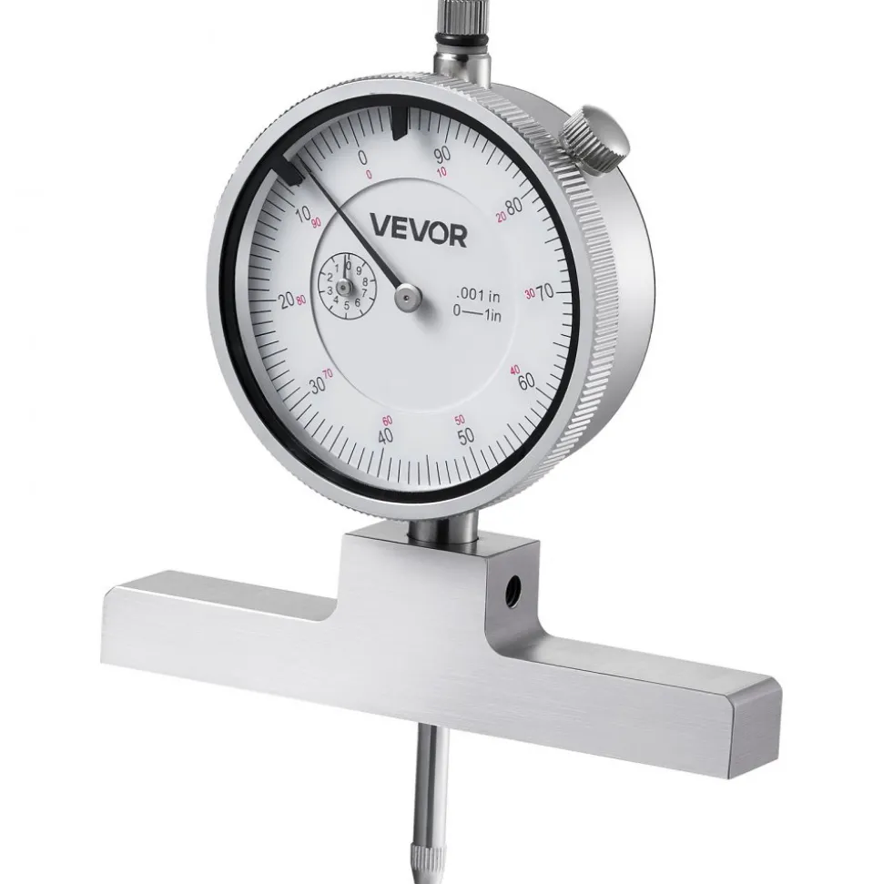 VEVOR Depth Gauge, Depth Micrometer 0-22 inch Measuring Range, 0.001" Resolution, with 4 Anvils & 6 Standard Rods, Precision Easy to Read Mechanical Tool for Measuring Groove, Step, Hole