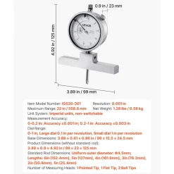 VEVOR Depth Gauge, Depth Micrometer 0-22 inch Measuring Range, 0.001