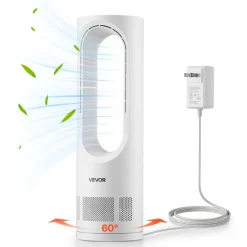 VEVOR Desk Fan Bladeless, 17 inch Office Table Fan Small Quite, 5 Speeds Adjustment, 0-9H Timer, 60-Degree Oscillation, Touch Control, Easy to Clean, Portable for Office, Living Room, Bedroom