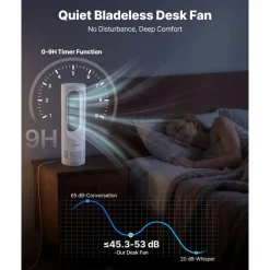 VEVOR Desk Fan Bladeless, 17 inch Office Table Fan Small Quite, 5 Speeds Adjustment, 0-9H Timer, 60-Degree Oscillation, Touch Control, Easy to Clean, Portable for Office, Living Room, Bedroom