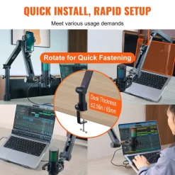 VEVOR Desk-Mounted Microphone Arm, Flexible 360° Rotation, Adjustable Stand with Universal 3/8